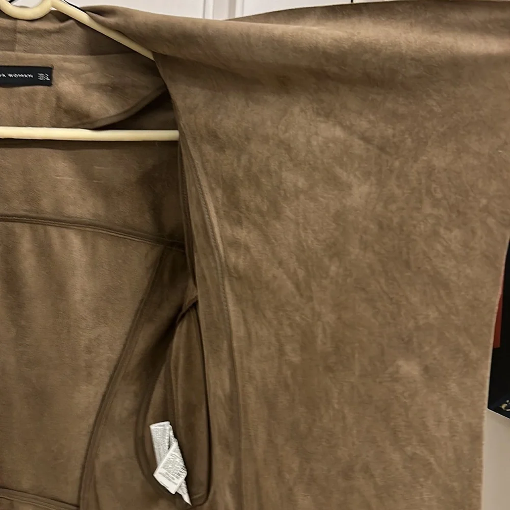 ZARA Faux Suede short jacket in Chocolate Brown with zip in Size L! Super soft! - Picture 9 of 10